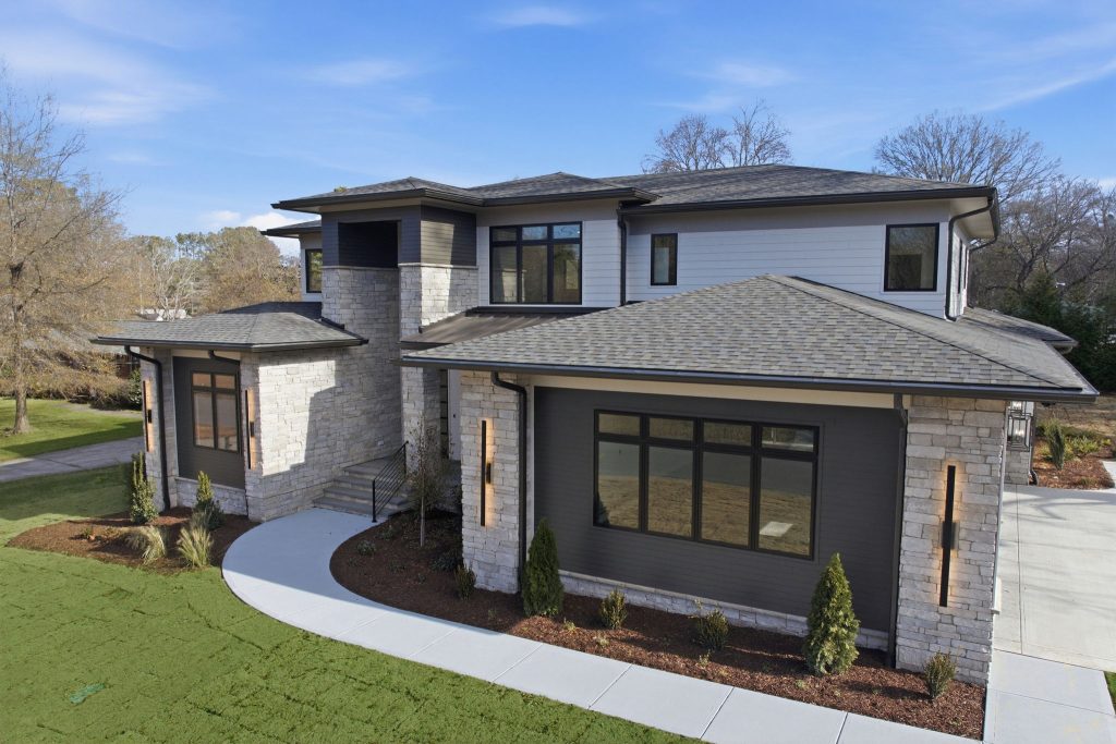 Luxury custom built home drone shot